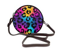 Woshuwo Borsa a tracolla rotonda da donna in pelle con motivo leopardato rosa turchese blu giallo