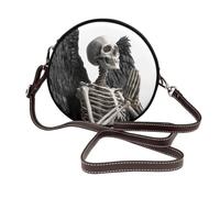 Woshuwo Borsa a tracolla rotonda da donna in pelle con scheletro che prega con ali nere