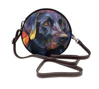 Woshuwo Borsa a tracolla rotonda da donna in vetro colorato con cane labrador nero