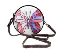 Woshuwo Borsa a tracolla rotonda da donna in vetro colorato con farfalla rosa con ali rosse