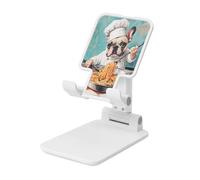 Woshuwo Bulldog francese Dressed As A Chef, supporto pieghevole per telefono cellulare, angolo regolabile, altezza regolabile, supporto per cellulare portatile da scrivania, compatibile con tutti gli
