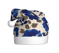 Woshuwo Cappello da Babbo Natale con fiori blu e fiori, lavorato a maglia, beige, per adulti, cappello natalizio