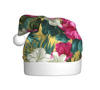 Woshuwo Cappello da Babbo Natale con fiori di ibisco rosa e foglie di palma per adulti