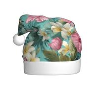 Woshuwo Cappello da Babbo Natale con fiori tropicali rosa bianchi su turchese per adulti
