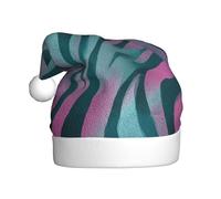 Woshuwo Cappello da Babbo Natale con motivo astratto zebrato, rosa e turchese, per adulti