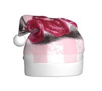 Woshuwo Cappello di Babbo Natale a scacchi rosa e bianco con ciliegia per adulti
