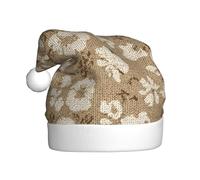 Woshuwo Cappello di Babbo Natale beige lavorato a maglia con fiori bianchi per adulti cappello natalizio novità cappello di Natale
