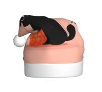 Woshuwo Cappello di Babbo Natale con gatto nero che gioca con zucca, cappello natalizio per adulti