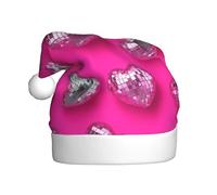 Woshuwo Cappello di Babbo Natale con motivo a cuori e palla da discoteca, rosa e argento, per adulti, cappello natalizio