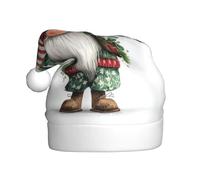 Woshuwo Cappello di Babbo Natale con nano ad acquerello che tiene un albero di Natale, cappello di Babbo Natale per adulti