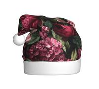 Woshuwo Cappello di Babbo Natale con peonie rosa e rosse per adulti