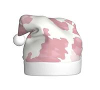Woshuwo Cappello di Babbo Natale con stampa mucca, rosa chiaro e bianco, per adulti