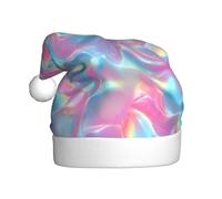 Woshuwo Cappello di Babbo Natale olografico rosa pastello blu lucido astratto cappello di Natale adulto copricapo novità cappello di Natale
