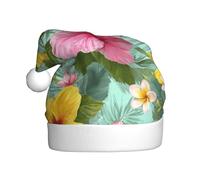 Woshuwo Cappello di Babbo Natale rosa e giallo con fiori di ibisco per adulti