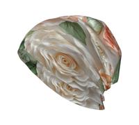 Woshuwo Cappello unisex lavorato a maglia con rose color pesca e crema