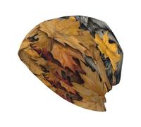 Woshuwo Cappello unisex lavorato a maglia, motivo: lupo grigio che dorme nelle foglie autunnali
