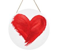 Woshuwo Cartello di benvenuto in legno bianco a forma di cuore rosso per porta d'ingresso, 30 cm, rotondo, da appendere, decorazione per casa colonica