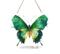 Woshuwo Cartello di benvenuto in legno con farfalla verde acquerello verde fantasia per porta d'ingresso, 30 cm rotondo da appendere alla parete placca decorazioni per casa colonica
