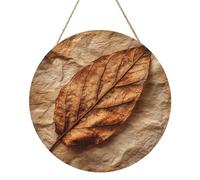 Woshuwo Cartello di benvenuto in legno rustico con foglie secche, per porta d'ingresso, 30 cm, rotondo, da appendere, decorazione per casa colonica