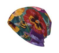 Woshuwo Colorful Pansies Beanie cappello unisex lavorato a maglia cappello caldo Slouchy Skull Cap nero