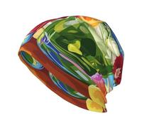 Woshuwo Colorful Tropical Drinks con fiori Beanie Hat unisex lavorato a maglia cappello caldo Slouchy Skull Cap nero