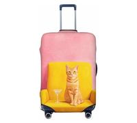 Woshuwo Copertura elastica da viaggio con gatto seduto su una sedia gialla, antipolvere, antigraffio, adatta per valigie da 56-61 cm