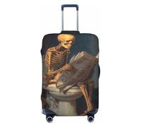 Woshuwo Copertura elastica da viaggio con scheletro che legge un giornale Dark Academia, antipolvere e antigraffio, adatta per valigie da 56-61 cm