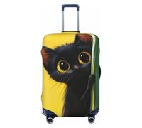 Woshuwo Copertura elastica per bagagli da viaggio, antipolvere, antigraffio, con gatto nero che sbircia fuori dal muro verde, adatta per valigie da 56-61 cm
