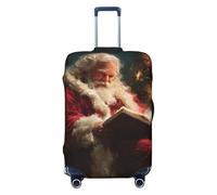 Woshuwo Copertura elastica per bagagli da viaggio con Babbo Natale che legge un libro, antipolvere, antigraffio, adatta per valigie da 56-61 cm