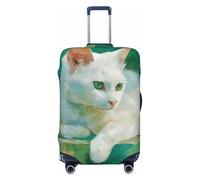 Woshuwo Copertura elastica per bagagli da viaggio con gatto bianco ad acquerello, antipolvere, antigraffio, adatta per valigie da 56-61 cm