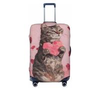 Woshuwo Copertura elastica per valigie da viaggio con gatto soriano che tiene un cuore rosa, antipolvere e antigraffio, adatta per valigie da 56-61 cm