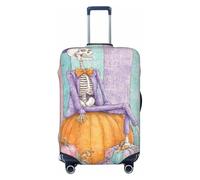Woshuwo Copertura elastica per valigie da viaggio con scheletro seduto su una zucca, antipolvere, antigraffio, adatta per valigie da 56-61 cm