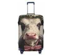 Woshuwo Copri bagagli da viaggio con mucca con papillon e ghirlanda di agrifoglio, antipolvere, antigraffio, adatta per valigie da 56-61 cm