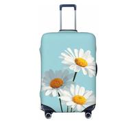 Woshuwo Copribagagli da viaggio elastico con tre margherite bianche su blu, antipolvere, antigraffio, adatto per valigie da 56-61 cm