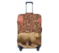 Woshuwo Copribagagli elastico da viaggio con orso che cammina attraverso la foresta rosa beige antipolvere antigraffio protezione per valigie adatto a 56-61 cm