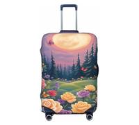 Woshuwo Copripagagli da viaggio elastico con campo di rose con farfalle al chiaro di luna antipolvere antigraffio per valigie da 56-61 cm