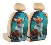 Woshuwo Corgi, protezioni per il sedile posteriore dell'auto con motivo cane che guarda la farfalla, confezione da 2 tappetini con tasche portaoggetti per proteggere i veicoli da sporco e graffi