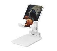Woshuwo Crow appollaiato su zucca arancione Supporto pieghevole per telefono cellulare regolabile in altezza Supporto per cellulare portatile da tavolo compatibile con tutti gli smartphone bianco