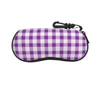 Woshuwo Custodia per occhiali da sole portatile con motivo a scacchi viola e bianco morbido