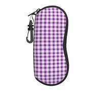 Woshuwo Custodia per occhiali da sole portatile con motivo a scacchi viola e bianco morbido