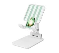 Woshuwo Cute Little Frog On Pastel Green Stripes Supporto per cellulare pieghevole ad angolo regolabile in altezza Supporto per cellulare portatile da tavolo compatibile con tutti gli smartphone