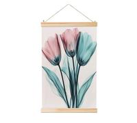Woshuwo Dipinto da appendere in lino con tre tulipani rosa a raggi X, arte da parete in lino per la casa, opera d'arte moderna, decorazione per fattoria, 40 x 60 cm