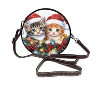 Woshuwo Due adorabili gattini rossi cappelli di Babbo Natale borse a tracolla da donna rotonde in pelle borsa a tracolla borsa a tracolla