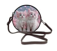 Woshuwo Due borse a tracolla rotonde da donna rosa e bianca con gattini in pelle