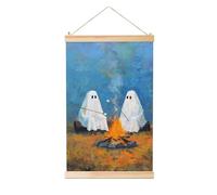 Woshuwo Due fantasmi seduti falò torrefazione vintage lino appeso pittura, arte da parete in lino pezzo d'arte per la casa opera d'arte moderna decorazione fattoria 40 x 60 cm