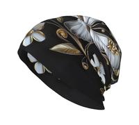 Woshuwo Due farfalle e fiori Beanie cappello unisex lavorato a maglia cappello caldo slouchy Skull Cap nero