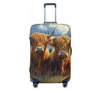 Woshuwo Due mucche delle Highland con corna lunghe coperture elastiche per bagagli da viaggio antipolvere antigraffio protezione per valigie adatto a 56-61 cm