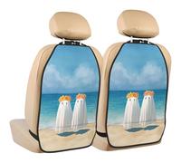 Woshuwo Due simpatici fantasmi che camminano lungo la spiaggia auto paraschizzi posteriori dei sedili, confezione da 2 tappetini con tasche portaoggetti per proteggere i veicoli da sporco, fango