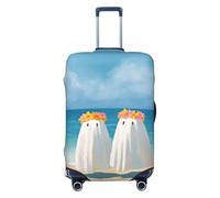 Woshuwo Due simpatici fantasmi che camminano lungo la spiaggia elastica da viaggio coperture antipolvere antigraffio valigia Protector Fit 22-24 pollici