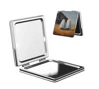 Woshuwo Due simpatici fantasmi vecchia casa abbandonata specchio trucco viaggio doppio lato PU pelle portatile compatto tascabile specchio ingranditore